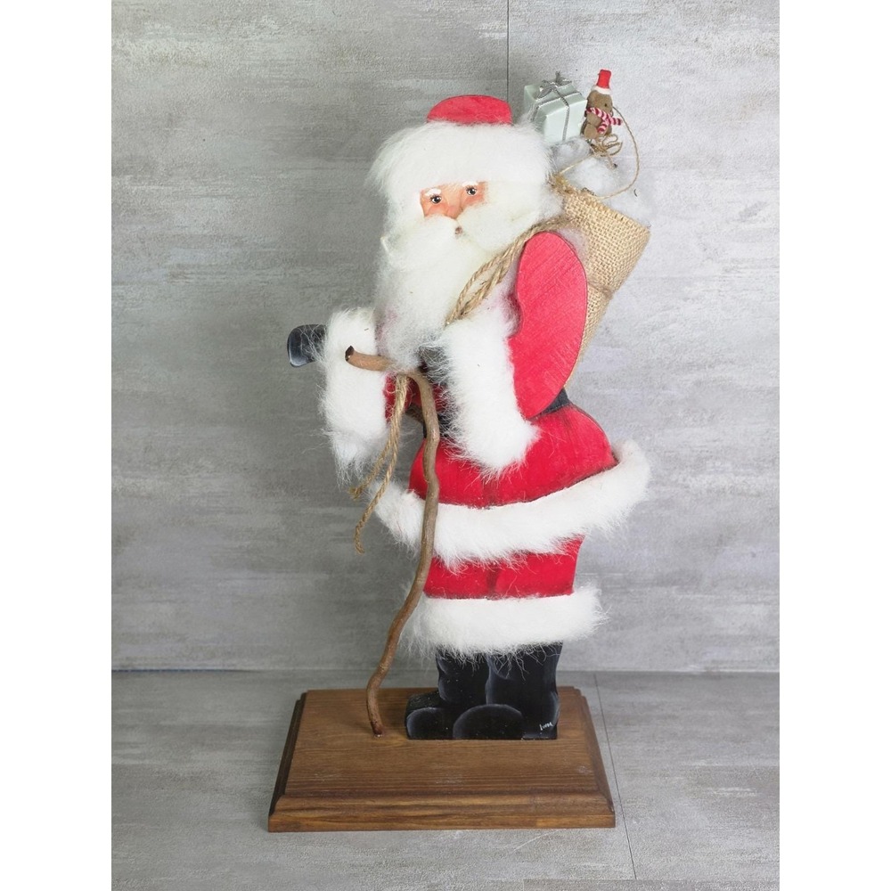 Vintage Decorative Christmas Wood Santa Claus Carry Presents Handpainted 15"